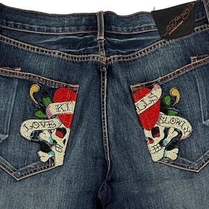 Ed Hardy by Christian Audigier Mens Jeans 40 Y2K‎ Skull Love Kills Slowly Tattoo